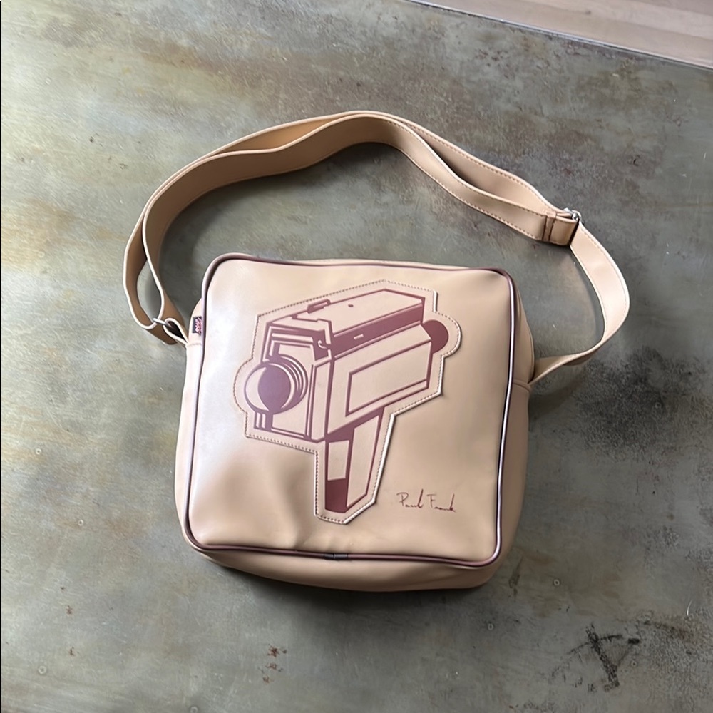 Vintage Paul Frank Tan Messenger Bag with Super 8 Camera Design